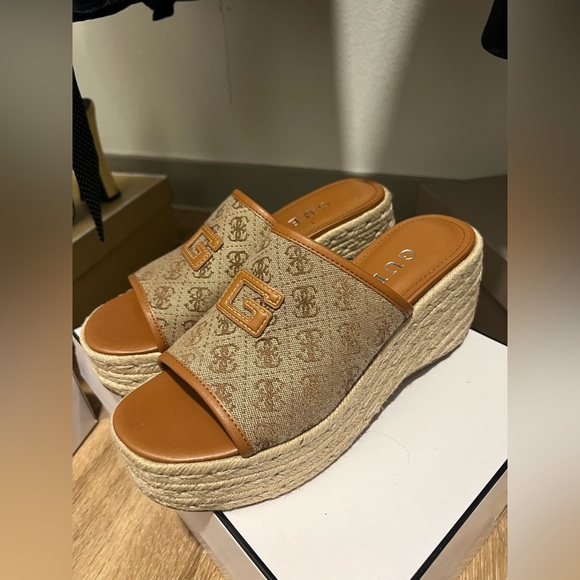 Guess Beige Logo Wedge Sandals - Picture 3 of 3